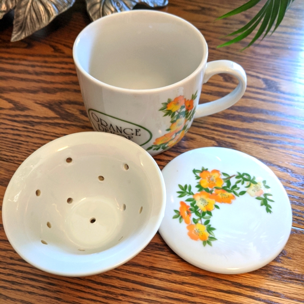 Lovely orange blossom tea filter mug.